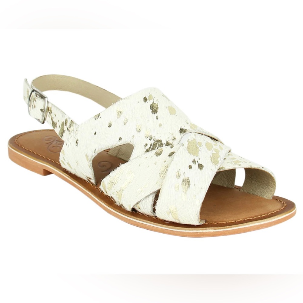 Cup of tea white/cream & gold pony hair sandals size 7.5 Naughty Monkey NWB